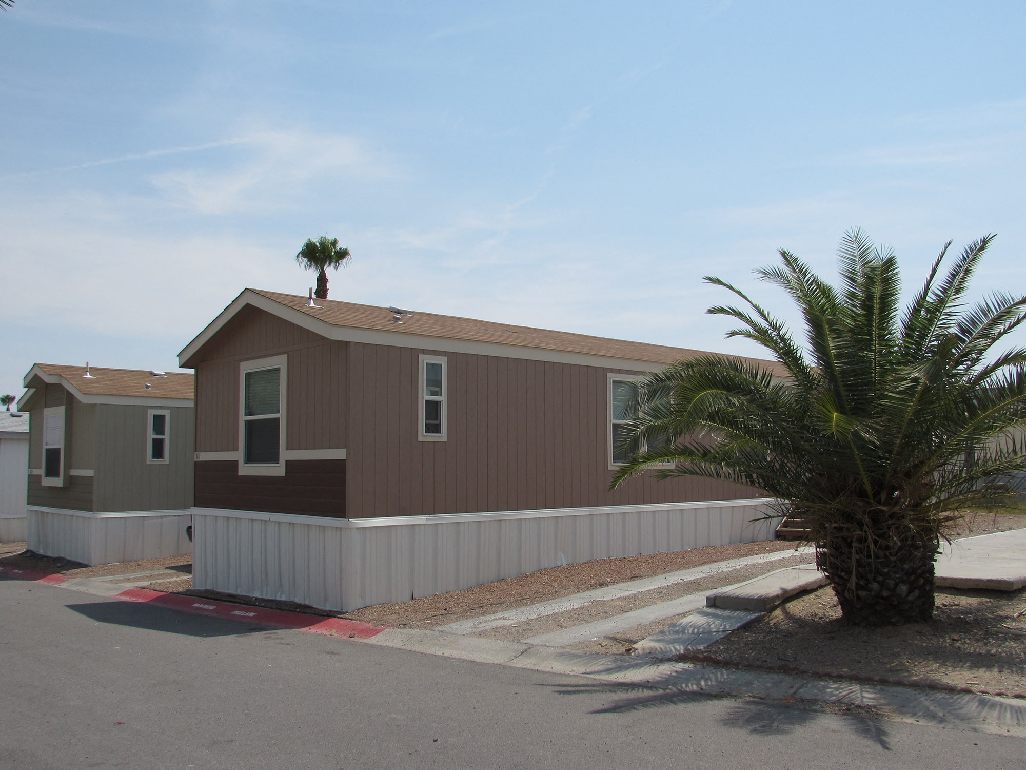 a home with a palm tree in front of it